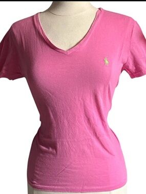 Ralph Lauren Pink V-Neck Polo Pony Embroidered Tee
